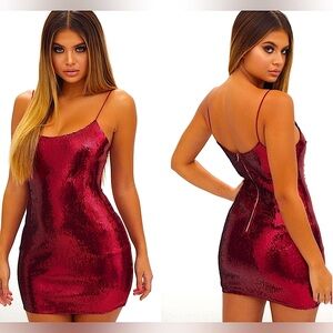 PRETTY LITTLE THING Burgundy Strappy Sequin Bodycon Dress